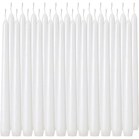 24 Pack Tall White Taper , 10 inch (H) Dripless, Unscented Dinner Candle, Smokeless Taper , Paraffin Wax with Cotton Wicks, 8 Hours Burn Time
