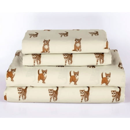Cat Kitten Twin Size 3 Piece Sheet Set Microfiber Bedding, Orange Tabby Kitty Pet Animal Lover Gift