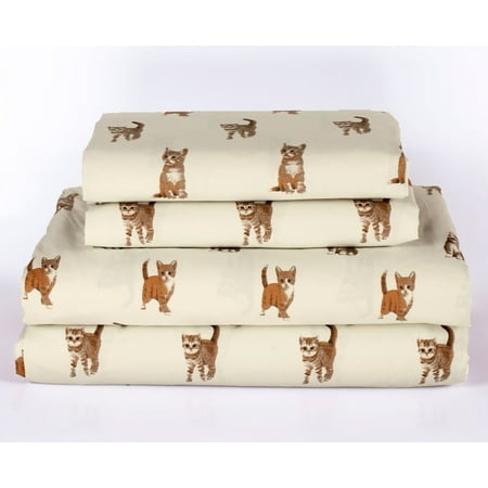 Cat Kitten Queen Size 4 Piece Sheet Set Microfiber Bedding, Orange Tabby Kitty Pet Animal Lover