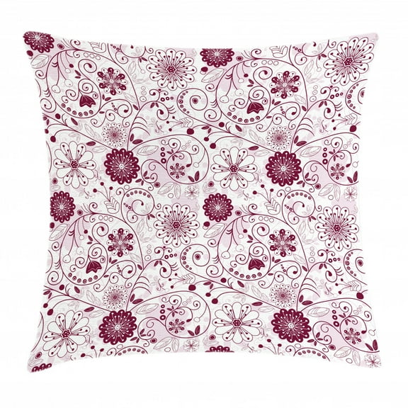 Floral Throw Pillow Cushion Cover, Exquisite Floral Inspired Vibrant Toned Branch Artsy Blush Baroque Curls Image, Decorative Square Accent Pillow Case, 20 X 20 Inches, Maroon Rose, by Ambesonne