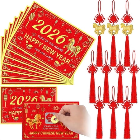 2026 Chinese New Year Scratch Off Fortune Cards set, 2026 Year of The Horse Party Games Supplies for Presents Gifts Decorations
