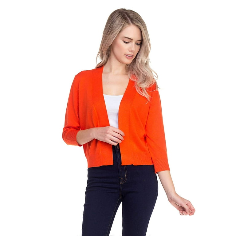 Women 3 4 Sleeve Solid Open Bolero Cropped Cardigan Shrug Hot