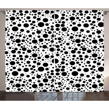Black and White Curtains 2 Panels Set, Big and Small Dots Black Color Spots Graphic Simplistic Bubbles Pattern, Window Drapes for Living Room Bedroom, 108W X 96L Inches, Black White, by