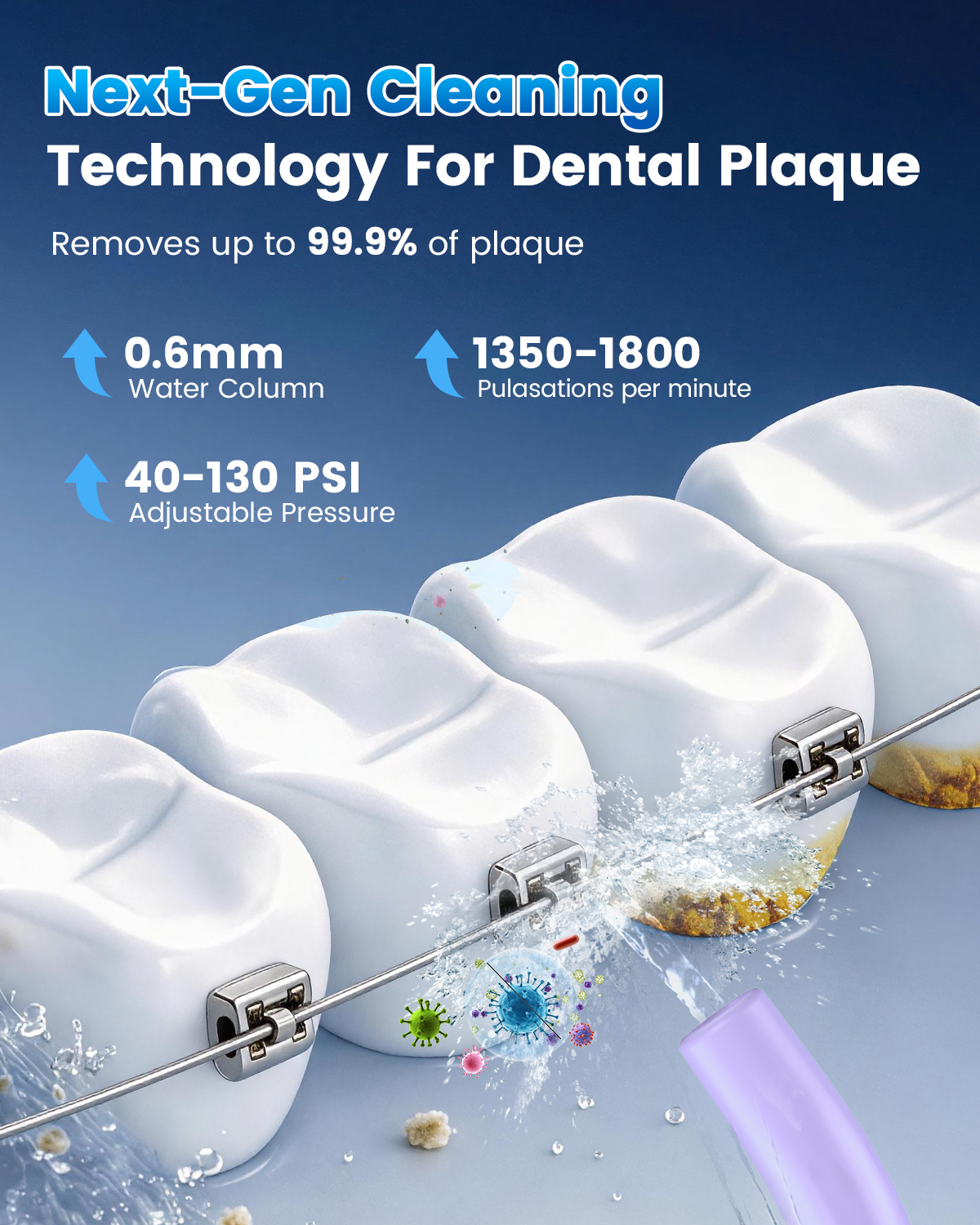 JTF Irrigador Dental Inalámbrico para Dientes: 3 Modos y 10 Niveles de Presión DIY, Irrigador Oral Portátil para Brackets y Encías Sensibles con 9 Puntas y Tanque de 300ml, Limpiador Dental Eléctrico Recargable para Hogar y Viajes 5
