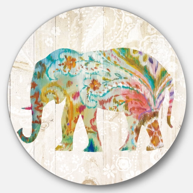 Designart 'Boho Paisley Elephant II' Traditional Metal Circle Wall Art