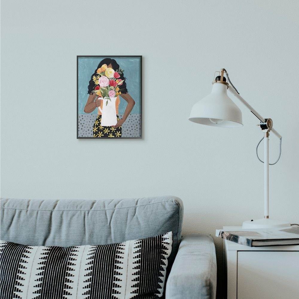 Stupell Industries Flower Vase Fashion Blue Modern Painting Framed Giclee Texturized Art by Grace Popp