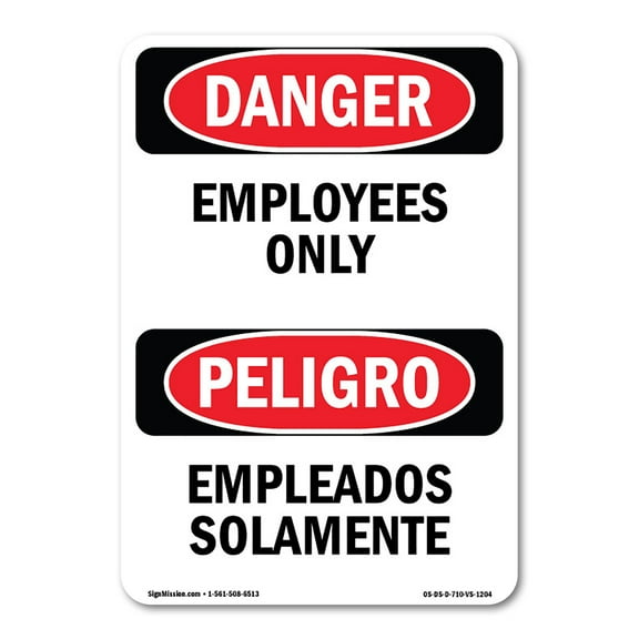 OSHA Danger Sign - Employees Only Bilingual | Plastic Sign | Protect Your Business, Construction Site, Warehouse & Shop Area |  Made in The USA