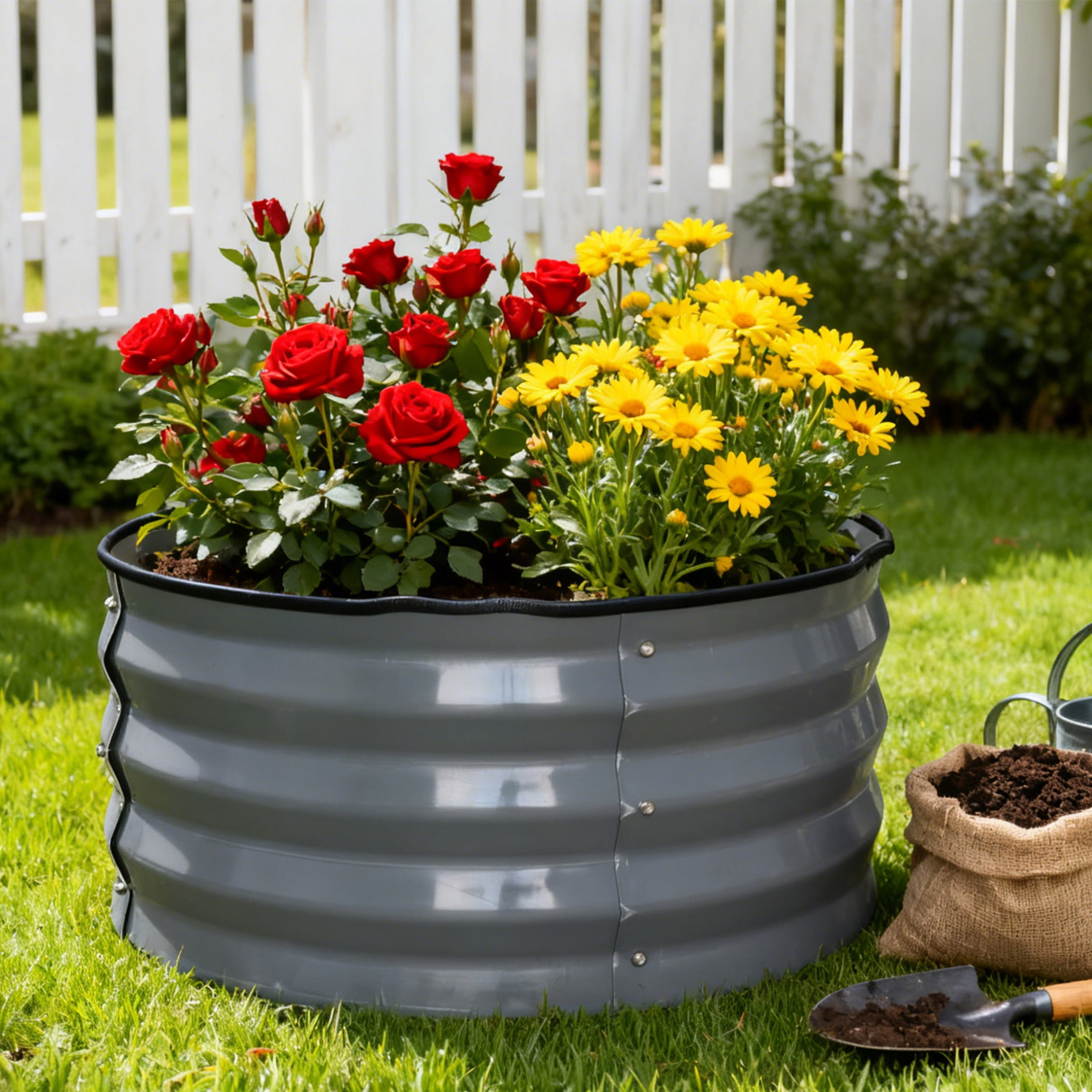 4W Aluzinc-Magnesium Galvanized Steel Raised Garden Bed 2x2x1 ft, Rust-Resistant Metal Planter Box for Vegetables, Herbs & Flowers, Outdoor Gardening Use