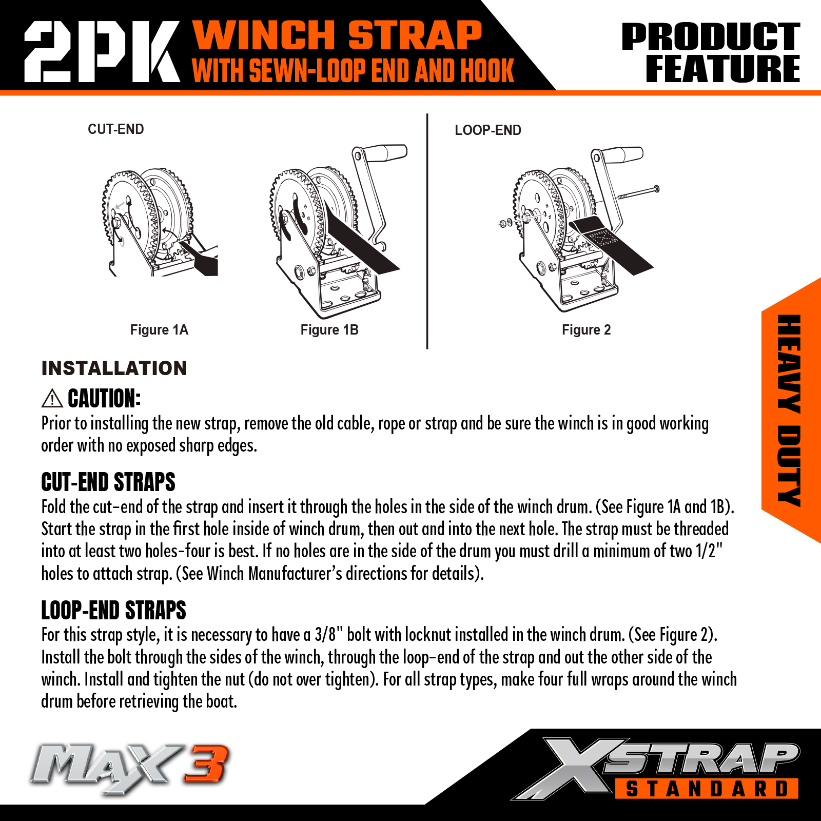 XSTRAP 2 pk 2" x 20' Boat Winch Strap with Hook