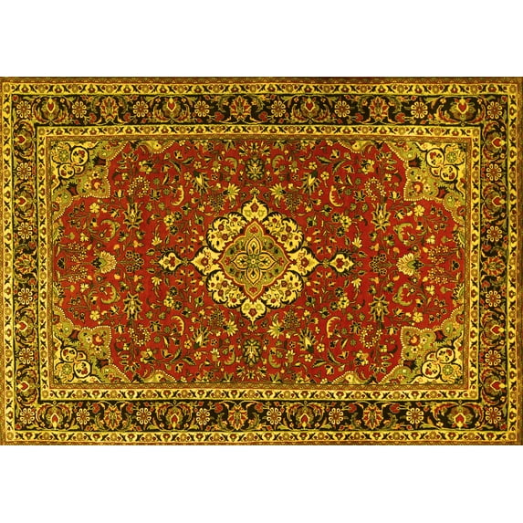 Ahgly Company Indoor Rectangle Medallion Yellow Traditional Area Rugs, 8' x 12'
