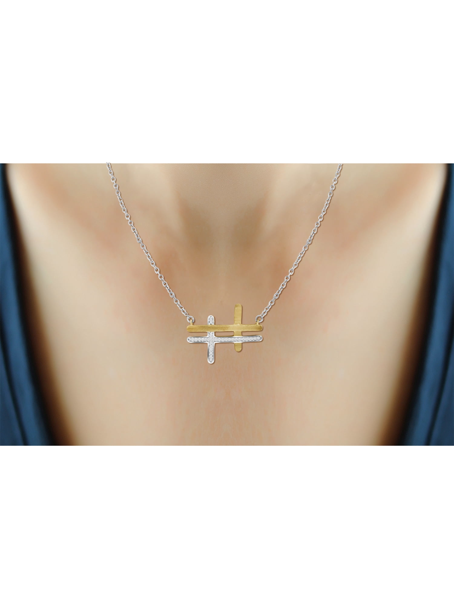 JewelersClub Two Tone Sterling Silver Accent Diamond Cross Pendant Necklace for Women White Diamonds + 18” Rope Chain Included JewelersClub Two Tone Sterling Silver