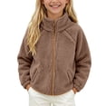 thumbnail image 2 of Agkizg Girls Stand Collar Fleece Jacket Thick Warm Winter Coat with Pockets Solid Color Casual Outerwear, 2 of 5