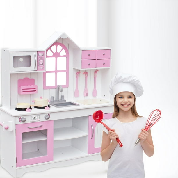 Pretend Play Kitchen Set for Girls, Kids Kitchen Playset w/ Stove Oven