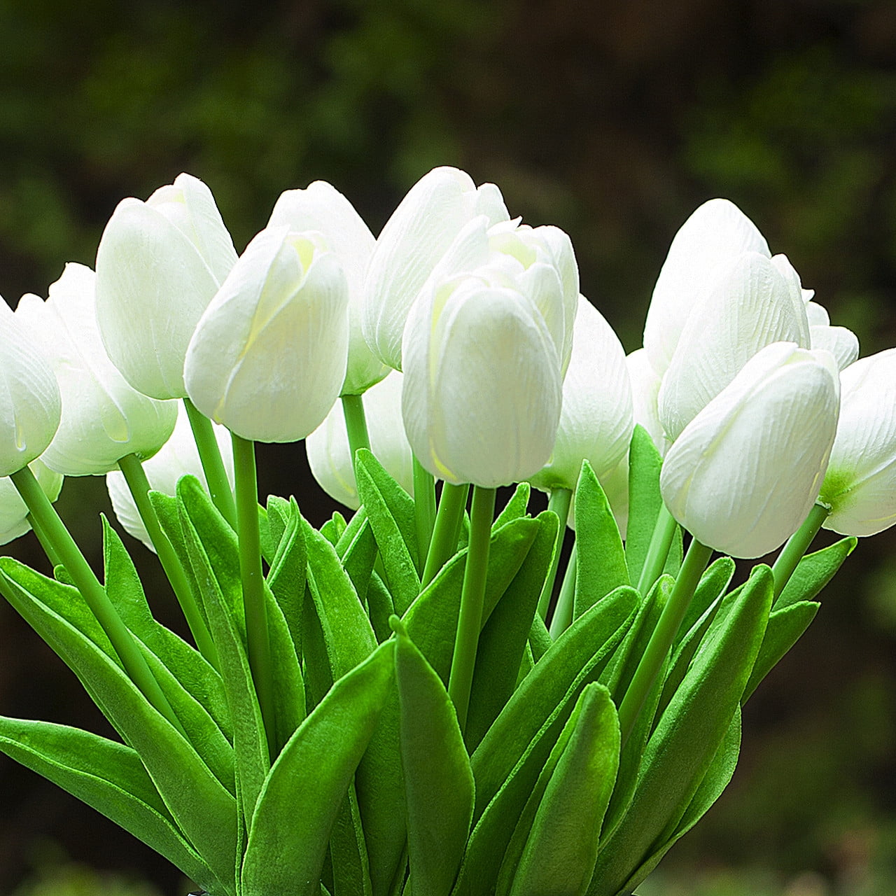 ENOVA FLORAL 20 Heads White Tulips Real Touch Artificial Flowers in Vase, Fake Tulips Flowers with Vase and Faux Water for Dining Table Decoration