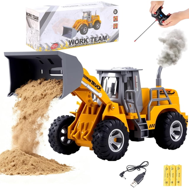 Yanlin Bulldozer de Control Remoto, Bulldozer RC 6 Canales para Niños, Camión de Juguete Recargable con Luces, Regalos de Navidad para niños y niñas