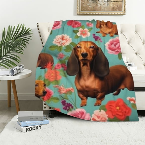 BCIIG Dachshund Blanket Gifts for Kids Adults Soft Warm Lightweight Cozy Cute Dachshunds Wiener Dog Animal Throw Blankets for Bed Living Room Sofa Couch Birthday Floral Decor 40x50in