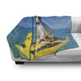 thumbnail image 3 of Rubber Duck Soft Flannel Fleece Throw Blanket, Dog Sunglasses on Surfboard at Ocean Shore Fun Summer Season Theme, Cozy Plush for Indoor and Outdoor Use, 70" x 90", Multicolor, by Ambesonne, 3 of 6