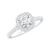 Rosec Jewels Lab Created Diamond Halo Engagement Ring with Side Stones - EF-VS Quality Certified - with Jewelry Box, 14K White Gold, US 5.00