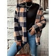 thumbnail image 4 of Women Winter Button Front Plaid Pattern Double Pocket Drop Shoulder Flannel Coat Long Sleeve Jacket Outwear Black XL, 4 of 8