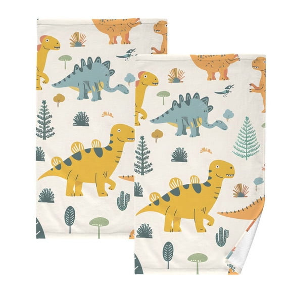 Leaves with Dinosaurs Hand Towel Bath Towels Face Towels Cotton Absorbent for Home Hotel Spa Swimming Yoga Sports Decorative Towel Set of 2