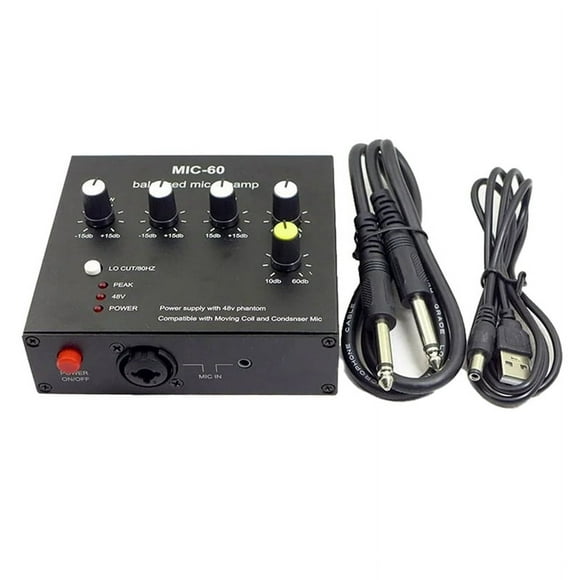MIC-60 3-Band Equalizer Balanced Mic Preamp Microphone Preamplifier with DC Cable and 6.5mm Cable