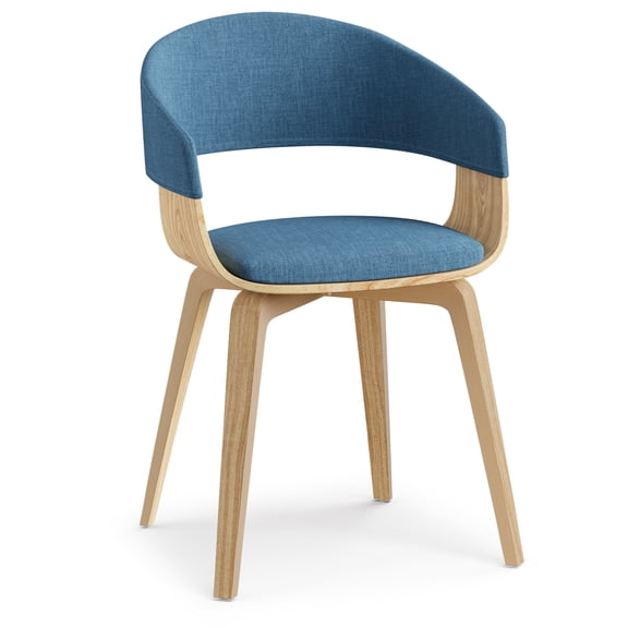 Lowell Bentwood Dining Chair with Light Wood in Blue Linen Look Fabric