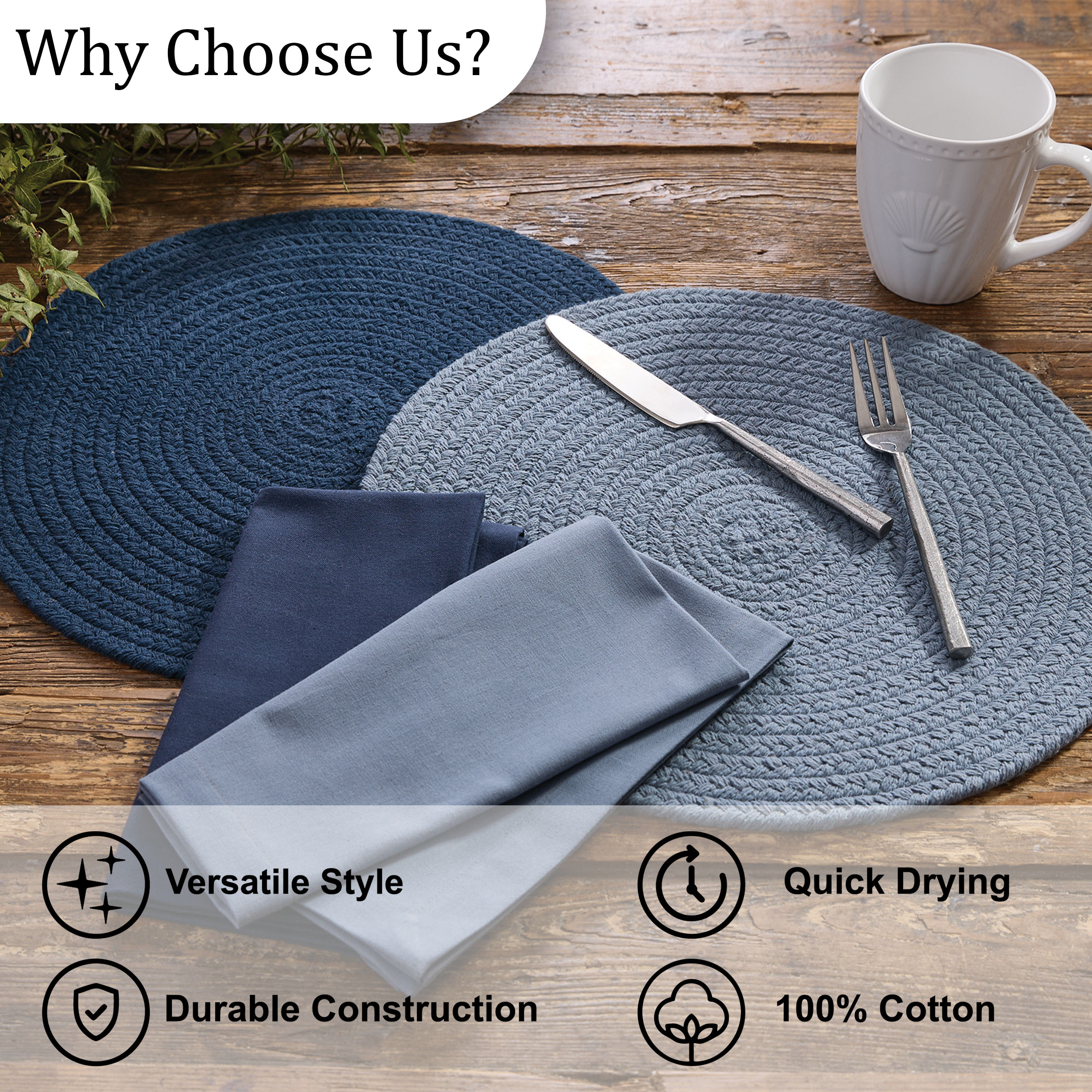 Split P Marine Blue Essex Round Placemat Set of 4