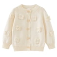 thumbnail image 1 of Cardigan Tricoté à Fleurs Fait à la Main pour Filles, Col Rond, Manches Longues, Veste Chandail, 1 of 12