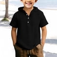 thumbnail image 2 of Boys Hoodie Linen Shirts Button Up Henley Short Sleeve Casual Shirts Youth Teens Summer Lightweight Beach Vacation T Shirts, 2 of 4