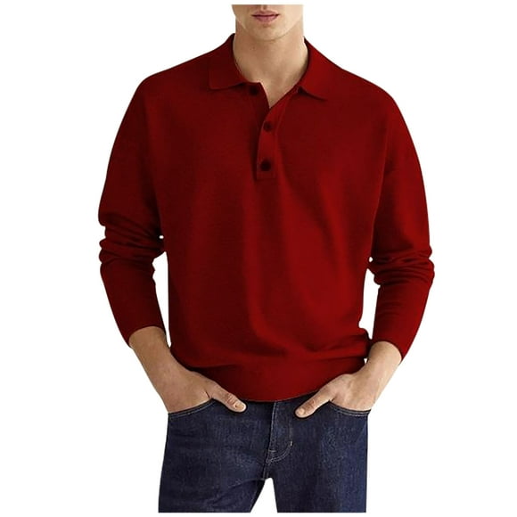 Long Sleeve Tops Mens 3-Button Collared Shirt Blouses Fashion Plain Tshirts Henley Shirts Tees Casual Pullovers