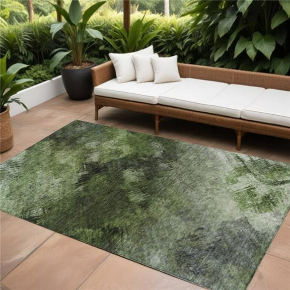 HomeRoots 577509 9 x 12 ft. Abstract Washable Indoor & Outdoor Rectangle Area Rug, Green & Ivory