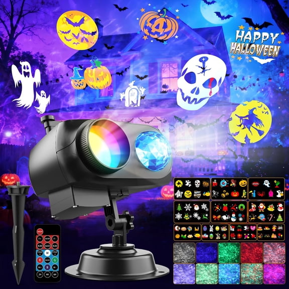 Yannovus 2026 Upgraded Halloween Projector Light, 2-in-1 Moving RGBW LED & 80 Patterns Holiday Projector with Remote Control, Waterproof Lighting for Party, Halloween, Christmas Decorations