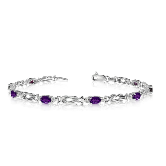 14K White Gold Oval Amethyst and Diamond Bracelet