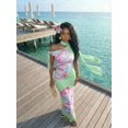 thumbnail image 5 of Multicolor Off Shoulder Tie-Up Floral Print Slim-Fit Maxi Dress With High Neck And Side Knot Detail, 5 of 7