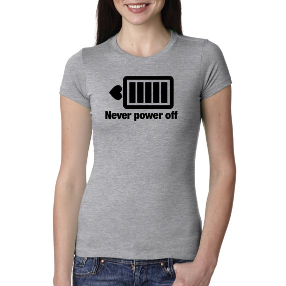 Cute Heart Never Power off Love Couple Gift Valentine's Day Womens Slim Fit Junior Tee, Heather Grey, Small