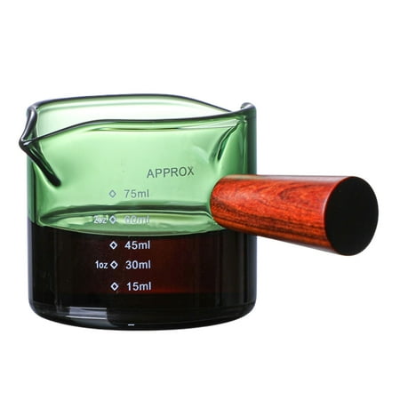 

Measuring Shot Glass | Double Spouts Expresso Shots Cup | Measuring Milk Cup with Wood Handle 75ML High Borosilicate Glass