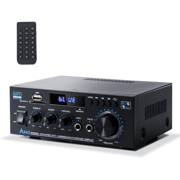 ZWHong Bluetooth Amplifier for Home Stereo, 400W Stereo Audio Receiver, 2 Channel Power Amplifier with Bluetooth 5.0, USB/SD/AUX/FM Radio, Remote Control, for Passive Speakers
