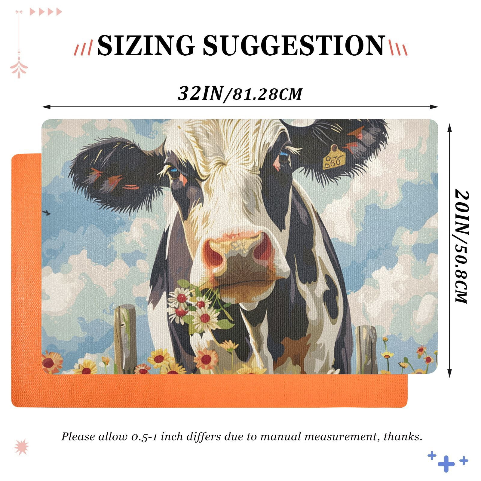 JSTEL Cow in Farm Front Door Mat Outside Entrance 32x20 Inch Doormat for Outdoor Indoor Washable Non Slip Floor Mats