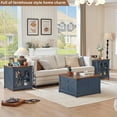 thumbnail image 4 of 2 Pieces Living Room Coffee Table Set, Retro Coffee Table with 2 Square End Tables, Tea Table Set with Charging Station for Apartment Home Office, Blue, 4 of 8