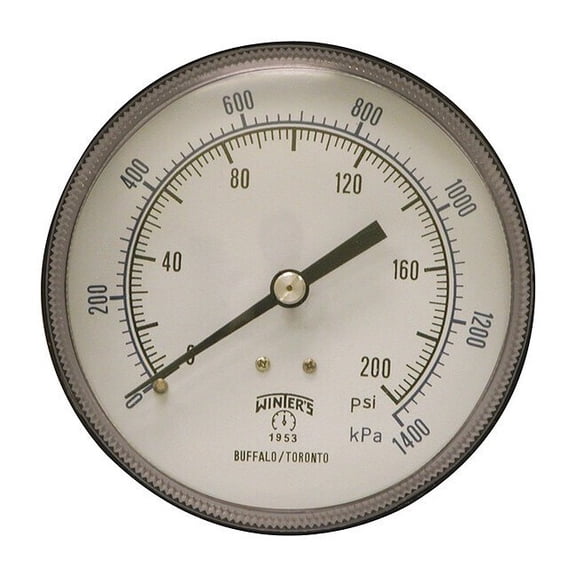 Winters Pressure Gauge,3-1/2" Dial Size,Black P1S566