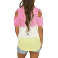 thumbnail image 3 of DYMADE Women Round Neck Cold Shoulder Short Sleeve Color Stitching Top, 3 of 3