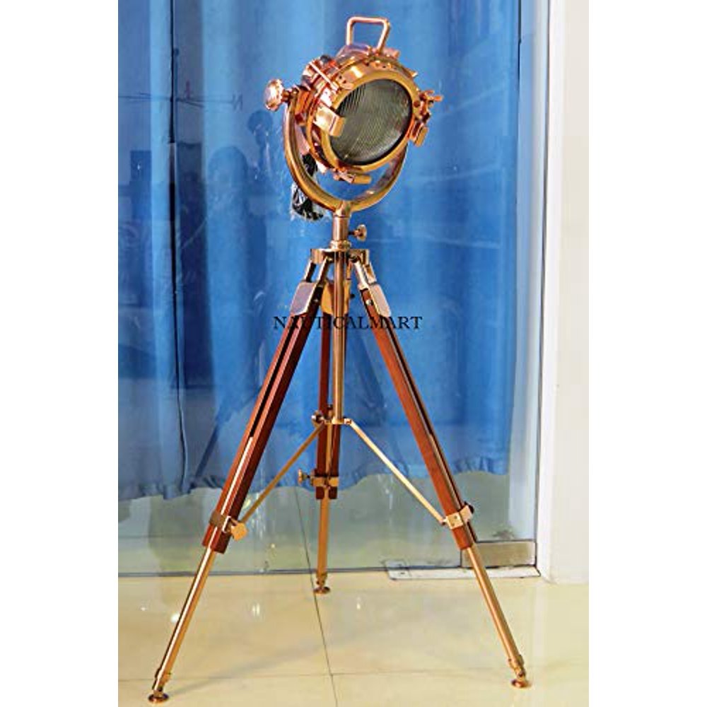 Vintage Wooden Tripod Spotlight Nautical Floor Lamp Stand Lighting Home