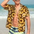 thumbnail image 7 of Sikiie Vintage Wood Grain Sunflower A Print Men's Hawaiian Shirt, Summer Beach Button Pocket Short Sleeve T-Shirt,X-Large, 7 of 7