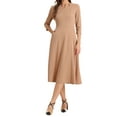 thumbnail image 2 of Vestido de trabajo para mujeres INSPIRE CHIC, corte A, mangas 3/4, vestido midi elegante, color caqui oscuro, talla XS, 2 of 6