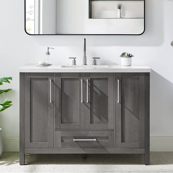 BridgePoint Home Daisy 48" Single Sink Bathroom Vanity in Grey with White Stone Top