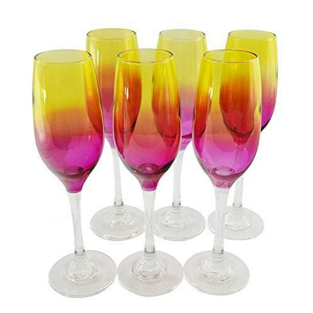 Featured image of post Multi Colored Wine Glasses - Handmade by mexican artists, each piece in this festive glassware set is mouth blown from recycled glass to create six unique renditions of a stemless goblet.