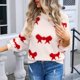 thumbnail image 5 of Suéter de cuello redondo para mujer, suéter de punto de patchwork a rayas con cuello de manga larga, suéter de mujer, tops acrílicos, 5 of 9
