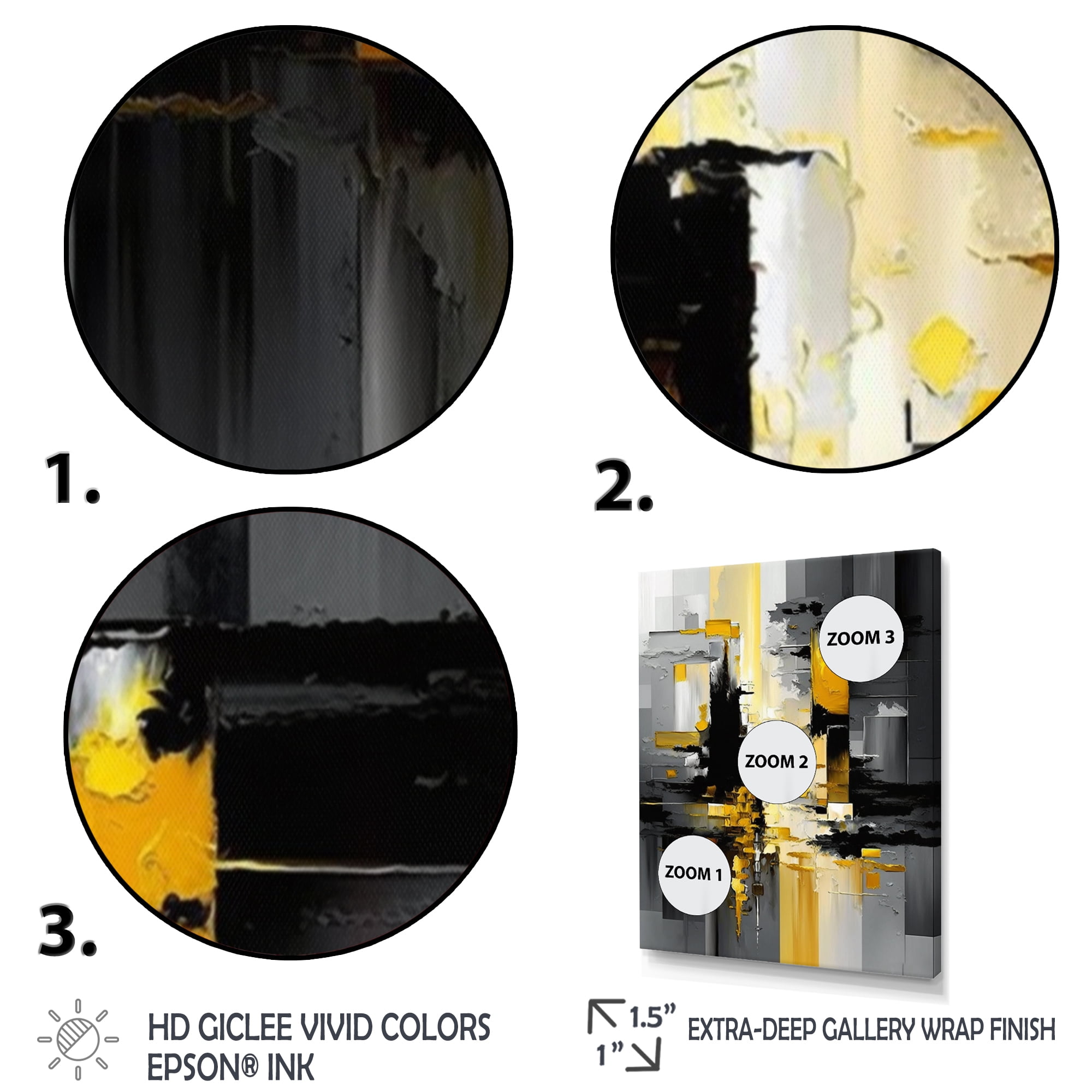 Designart Abstract Geometric Black And Yellow V Canvas Wall Art