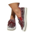 thumbnail image 3 of XIMIN Women's Platform Rhinestones Glitter Slip On Sneakers Cute Bowknot Flat Walking Loafers Comfy Breathe Canvas Hand-Stitching Platform Casual Fashion Dress Shoes, 3 of 7