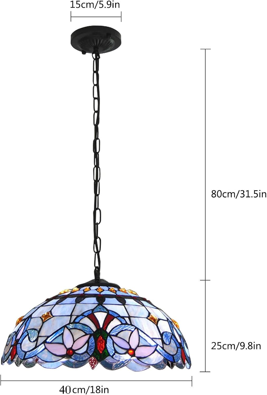 Tiffany Semi Flush Mount Ceiling Fixture Antique Baroque Stained Glass Ceiling Lighting Hanging Lamps Art Decor Pendant Light Fixtures for Dining Room Bedroom Living Room Hallway